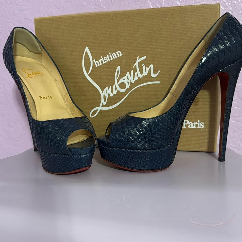 Christian Louboutin Python Snake Skin Peep Toe Pu… - image 1